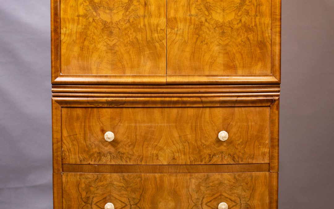1930s Art Nouveau walnut tallboy