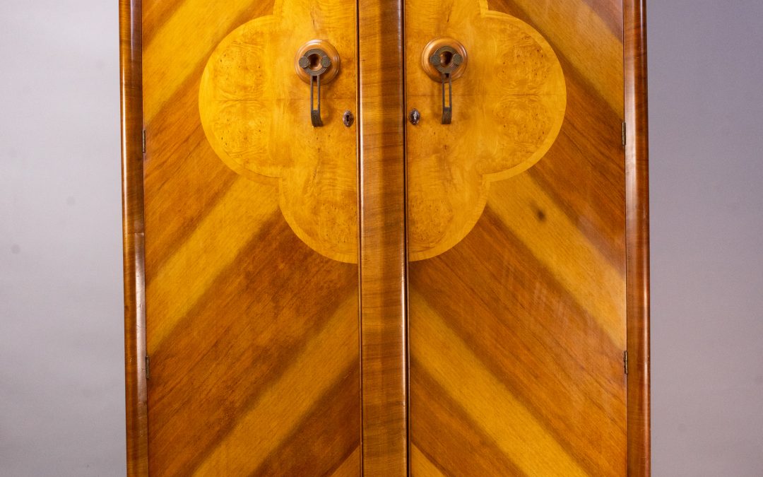 Art Deco English Walnut Wardrobe 1940s